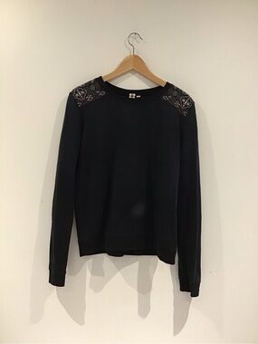 Vans Black Crewneck Sweater with Embroidered Shoulder Detail